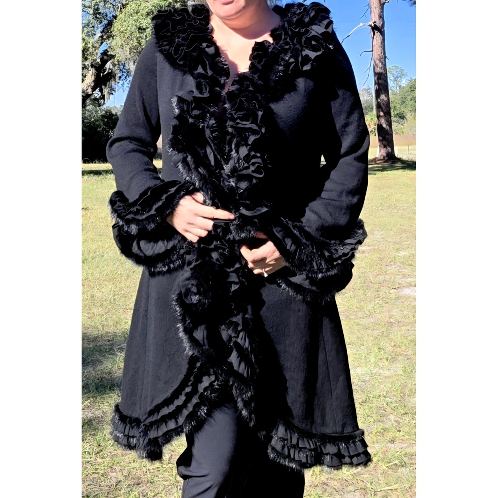 Dino Gaspari Black Wool Silk Lined Rabbit Fur Trimmed Cardigan Sweater Luxury 10